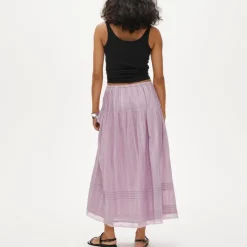 Petite embroidered midi slip skirt in cotton dobby