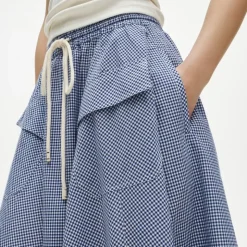 Petite patch-pocket midi skirt in gingham cotton madras