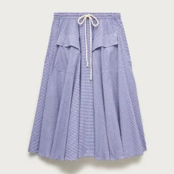 Petite patch-pocket midi skirt in gingham cotton madras