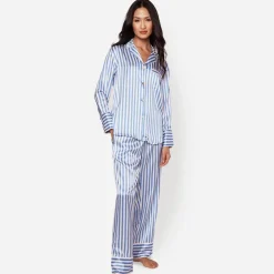 Petite Plume™ women's pajama set in mulberry silk stripe