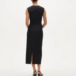 Petite ruched midi dress in stretch cotton-blend poplin