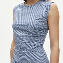 Petite ruched midi dress in stretch cotton-blend poplin