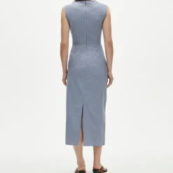 Petite ruched midi dress in stretch cotton-blend poplin