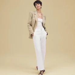 Petite slim-wide jean with stacked buttons