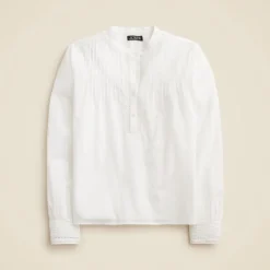 Pintuck lace-trim top in cotton voile