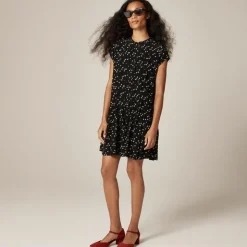 Pintuck shift dress in midnight floral print