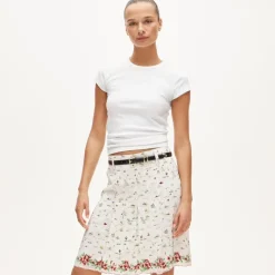 Pleated knee-length skirt in map print