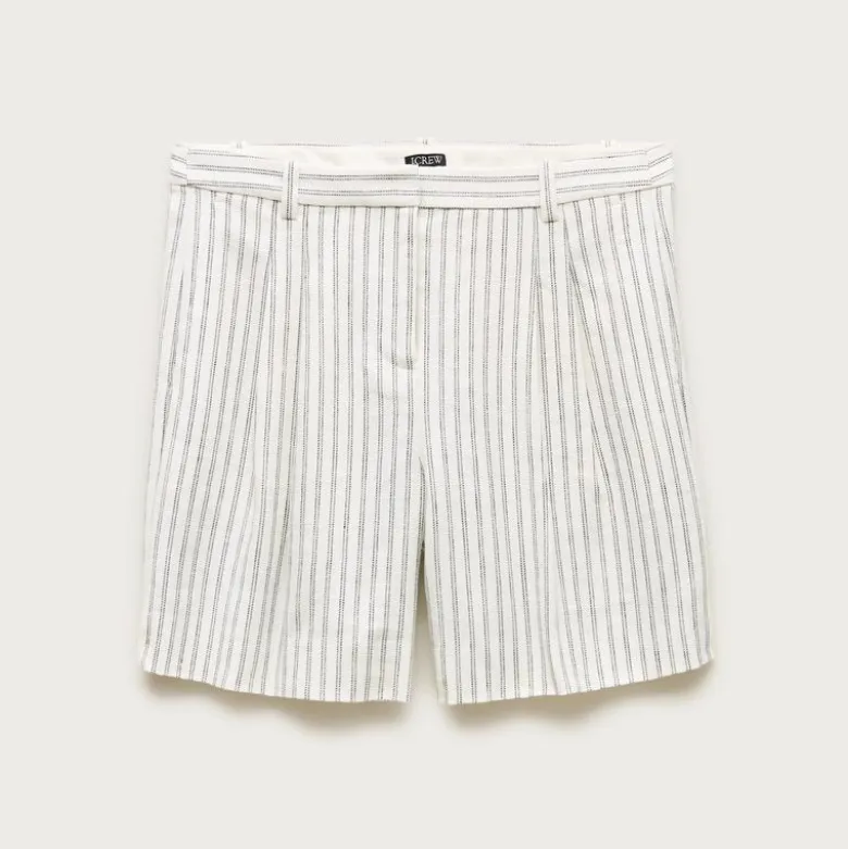 Pleated trouser short in striped stretch linen blend