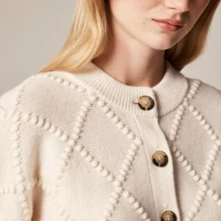 Popcorn-stitch cardigan in vintage wool