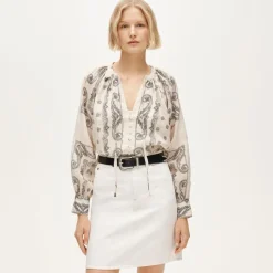Popover top in bandana-print ramie