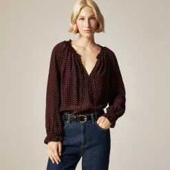 Popover top in ditsy floral crepe de chine