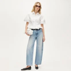 Puff-sleeve button-up shirt
