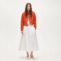 Pull-on midi skirt in cotton poplin