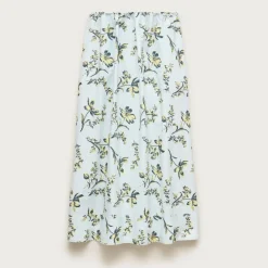 Pull-on midi skirt in lotus print