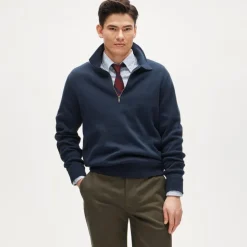 Quarter-zip sweater in milano-stitch cotton