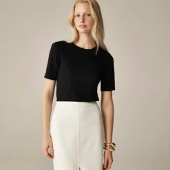 Refined rib elbow-sleeve T-shirt