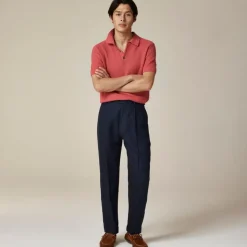 Relaxed-fit double-pleated trouser in linen herringbone