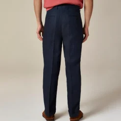 Relaxed-fit double-pleated trouser in linen herringbone