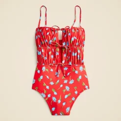 Ruched cutout one-piece in brushed daisy print