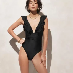 Ruched ruffle one-piece swimsuit