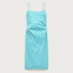 Ruched sheath dress in gingham stretch poplin