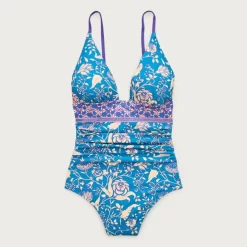 Ruched V-neck one-piece in floral print