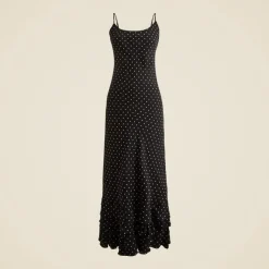 Ruffle-hem slip dress in dot print