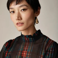 Ruffleneck top in Stewart tartan chiffon