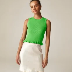 Ruffle-trim shell tank top in premium ultra-fine cotton
