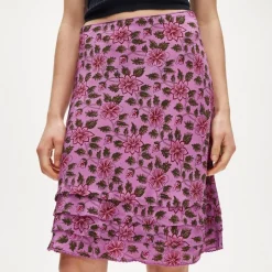 Ruffle-trim slip skirt in floral crepe de chine