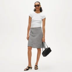 Ruffle-trim slip skirt in gingham crepe de chine