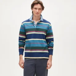 Rugby shirt in stripe with denim collar