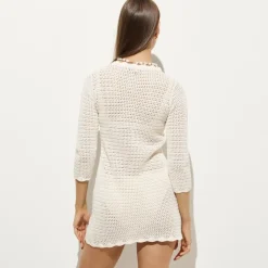 Scallop-trim crochet mini dress
