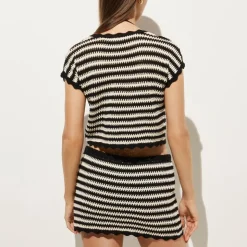 Scallop-trim crochet skirt in stripe