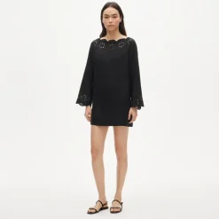 Scallop-trim eyelet popover dress