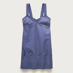 Scallop-trim mini dress in washed twill