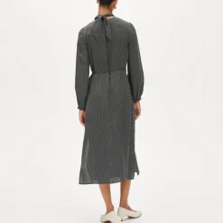 Scarf-neck midi shift dress