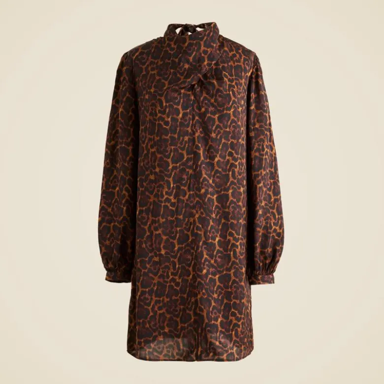 Scarf-neck shift dress in leopard print