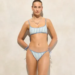 Scoopneck bikini top in floral-stripe print