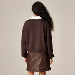 Scuba-knit rugby sweatshirt with velvet trim