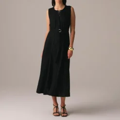 Seamed linen dress with removable belt