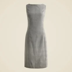 Seamed shift dress in glen plaid Italian gauzy wool blend