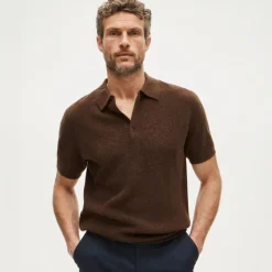 Short-sleeve cashmere rib-knit sweater-polo