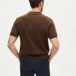 Short-sleeve cashmere rib-knit sweater-polo