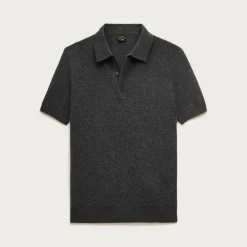Short-sleeve cashmere rib-knit sweater-polo
