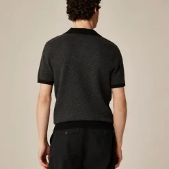 Short-sleeve cashmere sweater-polo in bird's-eye