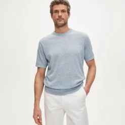 Short-sleeve cashmere-linen blend sweater