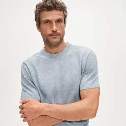 Short-sleeve cashmere-linen blend sweater