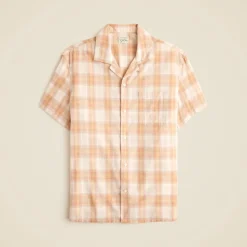 Short-sleeve cotton gauze camp-collar shirt