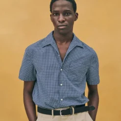 Short-sleeve cotton poplin camp-collar shirt